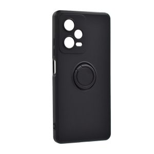 Szilikon telefonvédő (telefontartó gyűrű, mikrofiber plüss belső, beépített fémlemez, kamera védelem) FEKETE Xiaomi Redmi Note 12 Pro