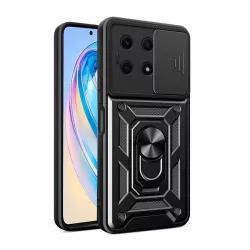   Defender műanyag telefonvédő (közepesen ütésálló, szilikon belső, telefontartó gyűrű, kamera védelem) FEKETE Honor X8a