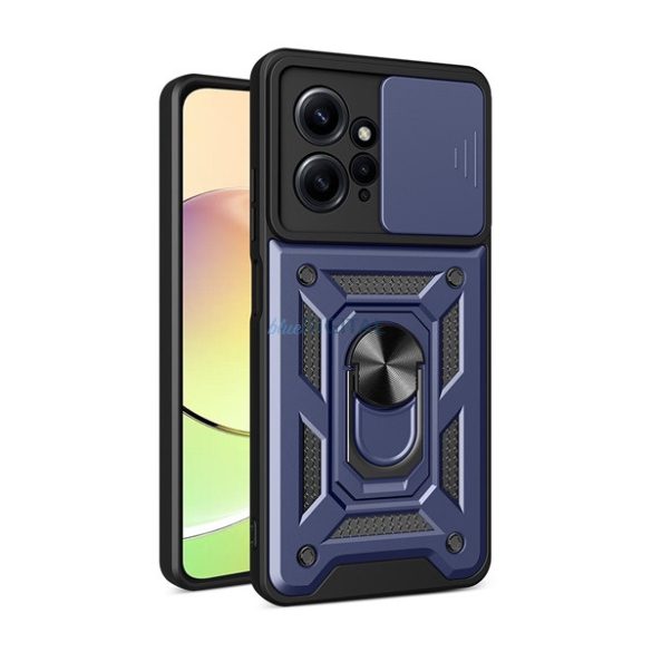 Defender műanyag telefonvédő (közepesen ütésálló, szilikon belső, telefontartó gyűrű, kamera védelem) SÖTÉTKÉK Xiaomi Redmi Note 12 4G