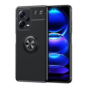 Szilikon telefonvédő (asztali tartó funkció, telefontartó gyűrű, 360°-ban forgatható, beépített fémlemez) FEKETE Xiaomi Redmi Note 12 Pro Plus