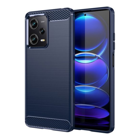 Szilikon telefonvédő (közepesen ütésálló, légpárnás sarok, szálcsiszolt, karbon minta) SÖTÉTKÉK Xiaomi Poco X5 Pro 5G, Xiaomi Redmi Note 12 Pro