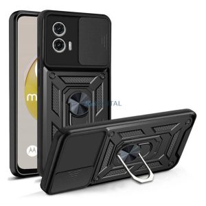 Defender műanyag telefonvédő (közepesen ütésálló, szilikon belső, telefontartó gyűrű, kamera védelem) FEKETE Motorola Moto G73