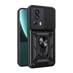   Defender műanyag telefonvédő (közepesen ütésálló, szilikon belső, telefontartó gyűrű, kamera védelem) FEKETE Xiaomi 13 Lite