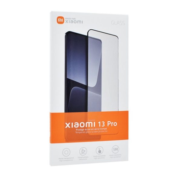 MADE FOR XIAOMI képernyővédő üveg (3D full cover, íves, ujjlenyomat mentes, karcálló, 0.3mm, 9H) FEKETE Xiaomi 13 Pro