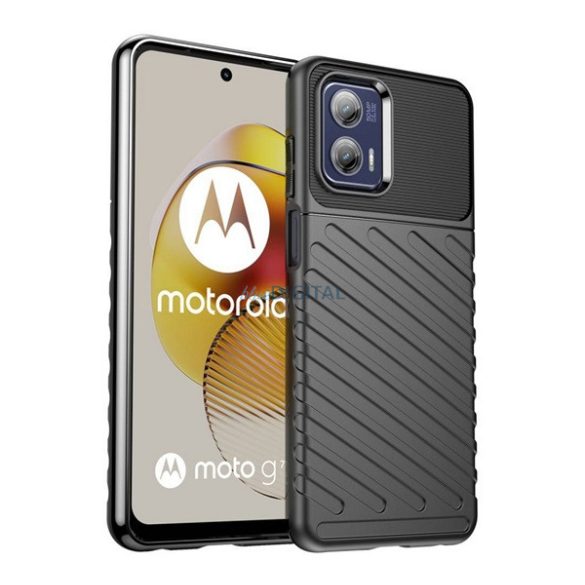 Szilikon telefonvédő (közepesen ütésálló, csíkos, dombor minta) FEKETE Motorola Moto G73