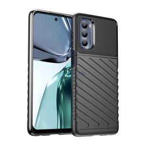 Szilikon telefonvédő (közepesen ütésálló, csíkos, dombor minta) FEKETE Motorola Moto G62 5G (XT2223)