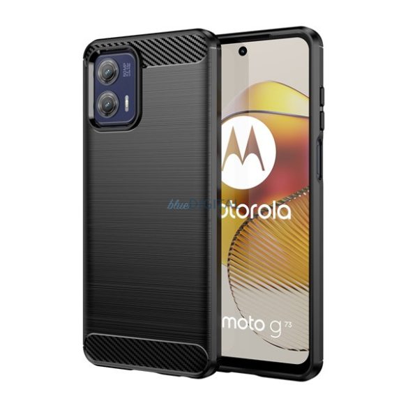 Szilikon telefonvédő (közepesen ütésálló, légpárnás sarok, szálcsiszolt, karbon minta) FEKETE Motorola Moto G73