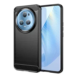   Szilikon telefonvédő (közepesen ütésálló, légpárnás sarok, szálcsiszolt, karbon minta) FEKETE Honor Magic5 Pro 5G
