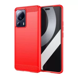   Szilikon telefonvédő (közepesen ütésálló, légpárnás sarok, szálcsiszolt, karbon minta) PIROS Xiaomi 13 Lite