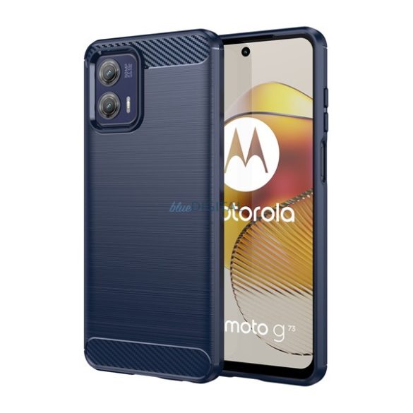 Szilikon telefonvédő (közepesen ütésálló, légpárnás sarok, szálcsiszolt, karbon minta) SÖTÉTKÉK Motorola Moto G73
