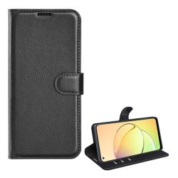   Tok álló, bőr hatású (FLIP, oldalra nyíló, asztali tartó funkció, prémium) FEKETE Realme 10