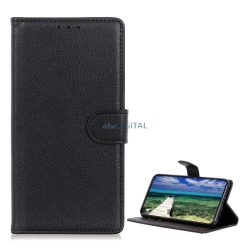   Tok álló, bőr hatású (FLIP, oldalra nyíló, asztali tartó funkció, prémium) FEKETE Motorola Moto G73