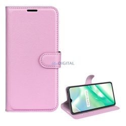   Tok álló, bőr hatású (FLIP, oldalra nyíló, asztali tartó funkció, prémium) RÓZSASZÍN Realme C33