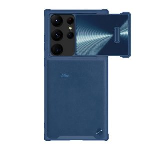 NILLKIN CAMSHIELD LEATHER műanyag telefonvédő (közepesen ütésálló, ECO bőr hatású hátlap, kamera védelem) SÖTÉTKÉK Samsung Galaxy S23 Ultra (SM-S918)