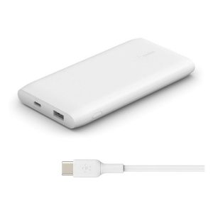 BELKIN BOOST CHARGE vésztöltő 2 USB+Type-C aljzat (10000mAh, 18W, gyorstöltő + Type-C kábel) FEHÉR