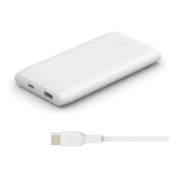 BELKIN BOOST CHARGE vésztöltő 2 USB+Type-C aljzat (10000mAh, 18W, gyorstöltő + Type-C kábel) FEHÉR