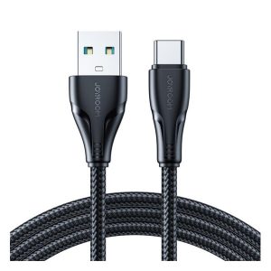 JOYROOM SURPASS adatkábel (USB - Type-C, 3A, gyorstöltő, 120cm, cipőfűző, törésgátló) FEKETE