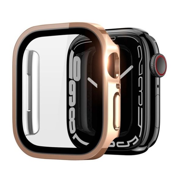 DUX DUCIS HAMO műanyag keret (ütésállóság, fém hatás + kijelzővédő) RÓZSASZÍN Apple Watch Series 7 45mm