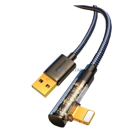 JOYROOM adatkábel (USB - lightning, 2.4A, gyorstöltő, 120cm, 90 fokos) FEKETE