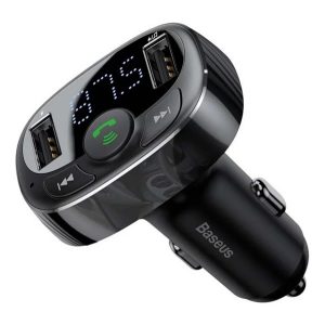 BASEUS bluetooth FM transmitter autós töltő 2 USB aljzat (v4.2, 3.4A, microSD kártyaolvasó, LED kijelző) FEKETE