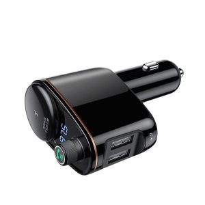 BASEUS bluetooth FM transmitter autós töltő szivargyújtó+2 USB aljzat (v4.2, 3.4A) FEKETE