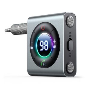 JOYROOM bluetooth FM transmitter 3.5mm jack aljzat (v5.3, 300mAh, AUX, microSD kártyaolvasó) SZÜRKE