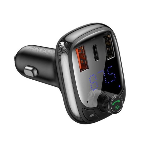 BASEUS bluetooth FM transmitter autós töltő 2 USB+Type-C aljzat (36W, PD gyorstöltő 4.0, microSD kártyaolvasó) FEKETE