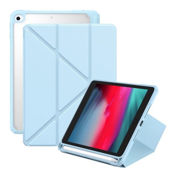 BASEUS MINIMALIST tok álló, bőr hatású (aktív FLIP, oldalra nyíló, TRIFOLD, asztali tartó, ceruza tartó) VILÁGOSKÉK Apple IPAD mini 4, Apple IPAD mini 5 (2019)