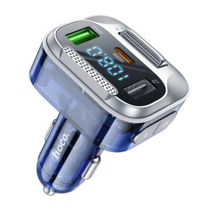 HOCO E75 bluetooth FM transmitter autós töltő 2 USB+Type-C+3.5mm jack aljzat (30W, PD gyorstöltő) SÖTÉTKÉK