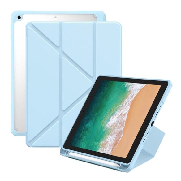 BASEUS MINIMALIST tok álló, bőr hatású (aktív FLIP, oldalra nyíló, TRIFOLD, asztali tartó, ceruza tartó) VILÁGOSKÉK Apple IPAD Pro 9.7