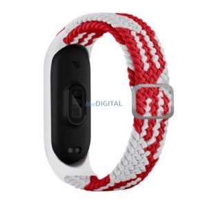 Pótszíj (egyedi méret, textil, szőtt minta) FEHÉR/PIROS Xiaomi MI Band 3, Xiaomi MI Band 4