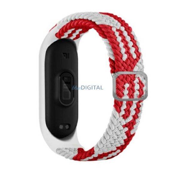 Pótszíj (egyedi méret, textil, szőtt minta) PIROS/FEHÉR Xiaomi Mi Band 7, Xiaomi Mi Band 6 NFC, Xiaomi Mi Band 6 , Xiaomi Mi Band 5