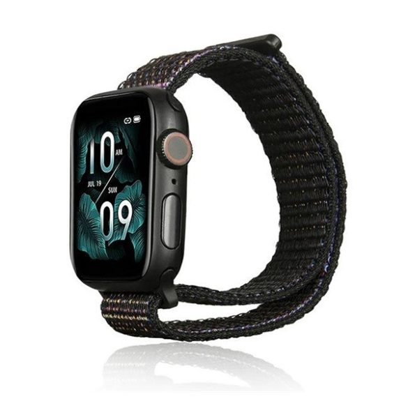 Pótszíj (egyedi méret, kicsi, nylon, tépőzáras, légáteresztő) FEKETE Apple Watch Series 1 38mm, Apple Watch Series 2 38mm, Apple Watch Series 3 38mm, Apple Watch Series 4 40mm, Apple Watch Series 5 40mm, Apple Watch Series 6 40mm, Apple Wa