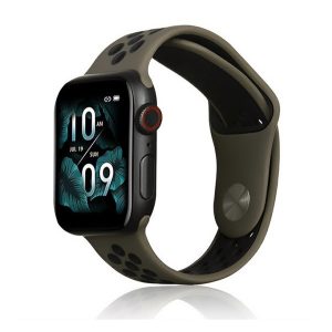 Pótszíj (egyedi méret, nagy, szilikon, lyukacsos, légáteresztő) BARNA/FEKETE Apple Watch Series 1 42mm, Apple Watch Series 3 42mm, Apple Watch Series 2 42mm, Apple Watch Series 4 44mm, Apple Watch Series 5 44mm, Apple Watch Series 6 44mm, Apple Wa