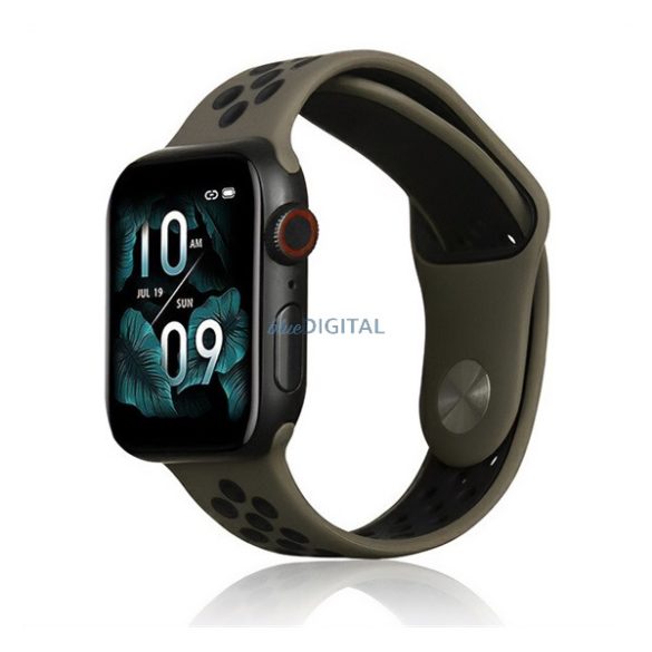 Pótszíj (egyedi méret, kicsi, szilikon, lyukacsos, légáteresztő) BARNA/FEKETE Apple Watch Series 1 38mm, Apple Watch Series 3 38mm, Apple Watch Series 2 38mm, Apple Watch Series 4 40mm, Apple Watch Series 5 40mm, Apple Watch Series 6 40mm, Apple Wa