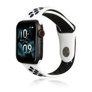 Pótszíj (egyedi méret, nagy, szilikon, lyukacsos, légáteresztő) FEHÉR/FEKETE Apple Watch Series 1 42mm, Apple Watch Series 2 42mm, Apple Watch Series 3 42mm, Apple Watch Series 4 44mm, Apple Watch Series 6 44mm, Apple Watch Series 5 44mm, Apple Wa