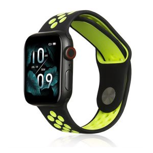 Pótszíj (egyedi méret, nagy, szilikon, lyukacsos, légáteresztő) VILÁGOSZÖLD/FEKETE Apple Watch Series 1 42mm, Apple Watch Series 2 42mm, Apple Watch Series 3 42mm, Apple Watch Series 4 44mm, Apple Watch Series 5 44mm, Apple Watch Series 6 44mm, Apple