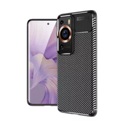   Szilikon telefonvédő (közepesen ütésálló, légpárnás sarok, karbon minta) FEKETE Huawei P60 Pro