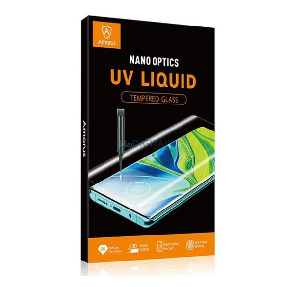 AMORUS UV LIQUID képernyővédő üveg (3D full cover, íves, karcálló, 0.3mm, 9H + UV lámpa) ÁTLÁTSZÓ Huawei P60 Pro