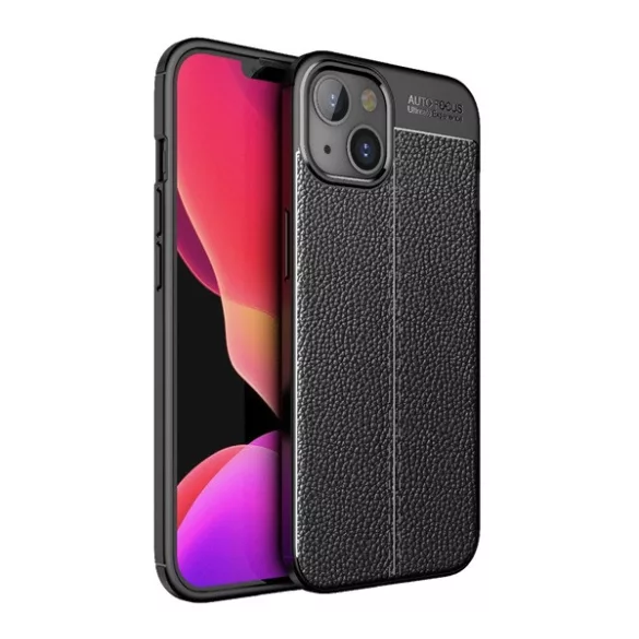 Szilikon telefonvédő (ütésállóság, bőr hatású, varrás minta) FEKETE Apple iPhone 13