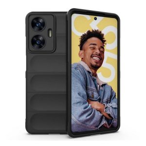 Szilikon telefonvédő (közepesen ütésálló, kamera védelem, 3D minta) FEKETE Realme C55