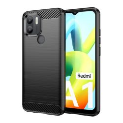   Szilikon telefonvédő (közepesen ütésálló, légpárnás sarok, szálcsiszolt, karbon minta) FEKETE Xiaomi Redmi A2 Plus