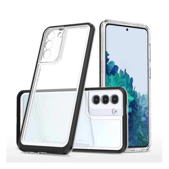 Szilikon telefonvédő (közepesen ütésálló, műanyag keret, akril hátlap, kamera védelem) FEKETE Samsung Galaxy S23 Plus (SM-S916)