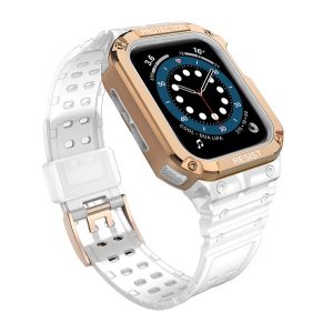 Pótszíj (egyedi méret, szilikon, ütésállóság + szilikon keret) FEHÉR/ROZÉARANY Apple Watch Series 7 45mm, Apple Watch Series 8 45mm, Apple Watch Series 4 44mm, Apple Watch Series 5 44mm, Apple Watch Series 6 44mm, Apple Watch Series SE 2 44mm, Apple