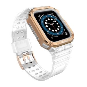 Pótszíj (egyedi méret, szilikon, közepesen ütésálló, állítható + szilikon keret) FEHÉR / ROZÉARANY Apple Watch Series 4 44mm, Apple Watch Series 3 42mm, Apple Watch Series 6 44mm, Apple W