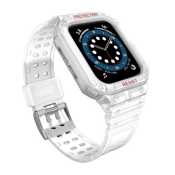 Pótszíj (egyedi méret, szilikon, ütésállóság + szilikon keret) ÁTLÁTSZÓ Apple Watch Series 7 45mm, Apple Watch Series 8 45mm, Apple Watch Series 4 44mm, Apple Watch Series 5 44mm, Apple Watch Series 6 44mm, Apple Watch Series SE 2 44mm, Apple