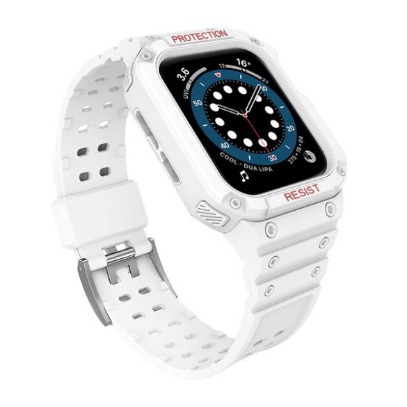 Pótszíj (egyedi méret, szilikon, közepesen ütésálló, állítható + szilikon keret) FEHÉR Apple Watch Series 7 41mm, Apple Watch Series SE 2 40mm, Apple Watch Series 2 38mm, Apple Watch Serie
