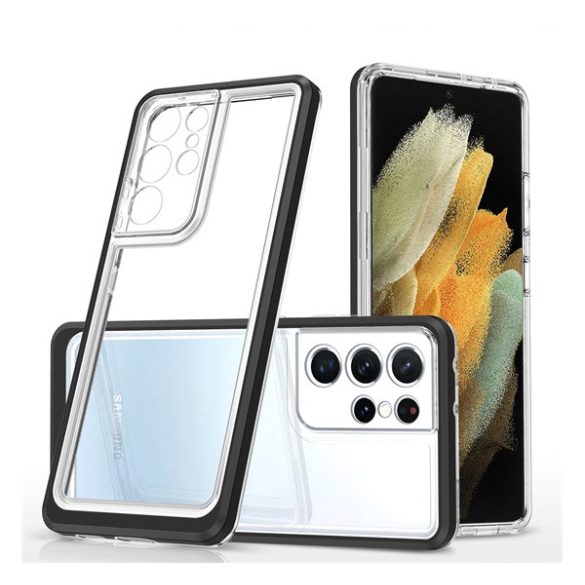Szilikon telefonvédő (közepesen ütésálló, műanyag keret, akril hátlap, kamera védelem) FEKETE Samsung Galaxy S23 Ultra (SM-S918)