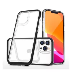   Szilikon telefonvédő (közepesen ütésálló, műanyag keret, akril hátlap, kamera védelem) FEKETE Apple iPhone 14 Pro