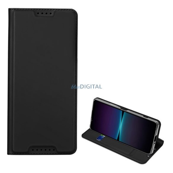 DUX DUCIS SKIN PRO tok álló, bőr hatású (FLIP, oldalra nyíló, bankkártya tartó, asztali tartó funkció) FEKETE Sony Xperia 1 V (XQ-DQ72)